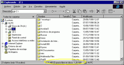 Típica barra de estado del explorador de Windows con información de lo que estamos viendo en pantalla. 